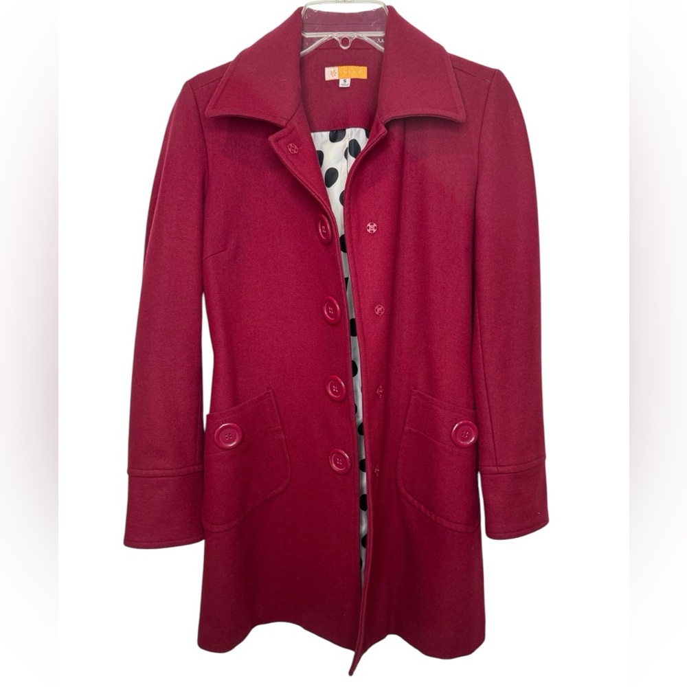 Anthropologie Tulle Red Wool Blend Classic Pea Coat - Small